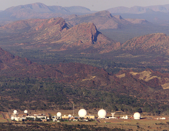 Picture shows an aerial view of Pine Gap, a joint U.S.-Australian listening and tracking base at the foot of the McDonnell Ranges on the outskirts of Alice Springs in central Australia (Reuters)