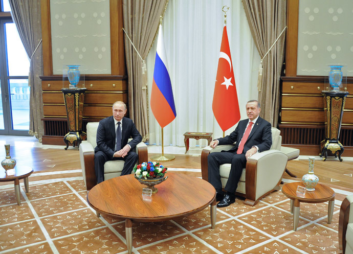 December 1, 2014. Russian President Vladimir Putin, left, and President of Turkey Recep Tayyip Erdogan during a meeting in the Presidential Palace in Ankara. (RIA Novosti / Michael Klimentyev) 