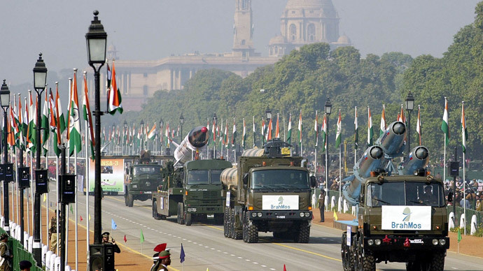 Trucks carrying Bhahmos cruise missiles.(AFP Photo / Ravi Raveendran)