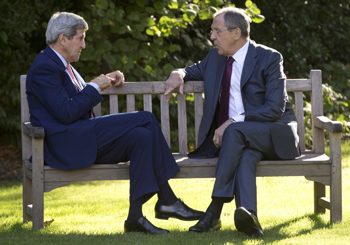 Russian Foreign Minister Sergey Lavrov (R) and U.S. Secretary of State John Kerry. (Reuters/Carolyn Kaster)
