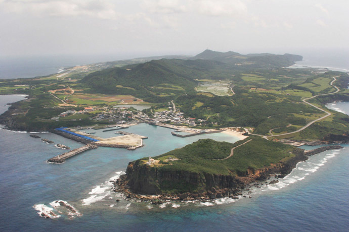 An aerial view shows Yonaguni island, Okinawa prefecture in this picture taken by Kyodo. (Reuters)