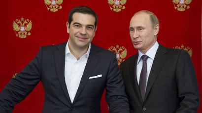 Russian President Vladimir Putin (R) and Greek Prime Minister Alexis Tsipras. (Reuters/Alexander Zemlianichenko)
