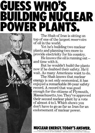 US Advertisement for Nuclear Energy using the Shahâs nuclear plans.(Photo from wikipedia.org)