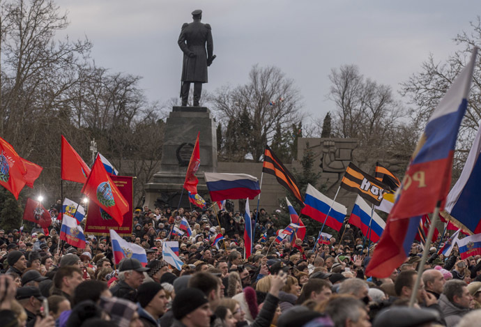 Participants during celebratory events in Sevastopol marking the first anniversary of Crimea's reunification with Russia. (RIA Novosti/Evgeny Biyatov)