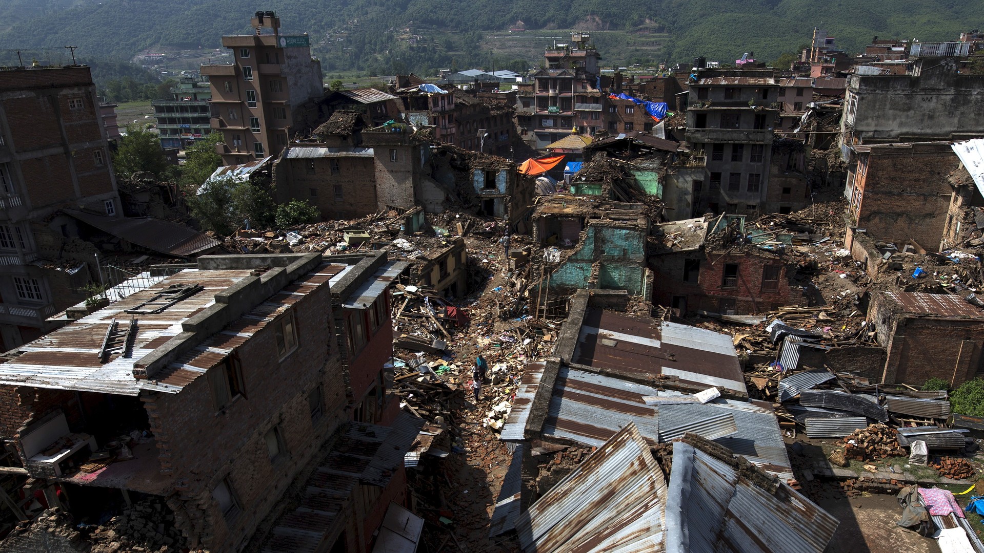 Des bâtiments détruits dans la banlieue de Katmandou