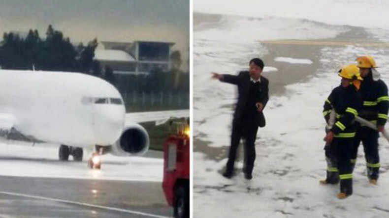 Appelés pour éteindre un feu dans un avion, des pompiers chinois aspergent le mauvais appareil