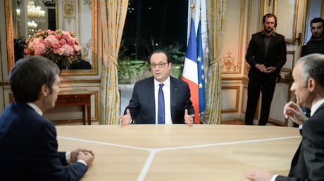 François Hollande ce jeudi 11 février 2016 face aux journalistes de France 2, David Pujadas, et de TF1, Gilles Bouleau