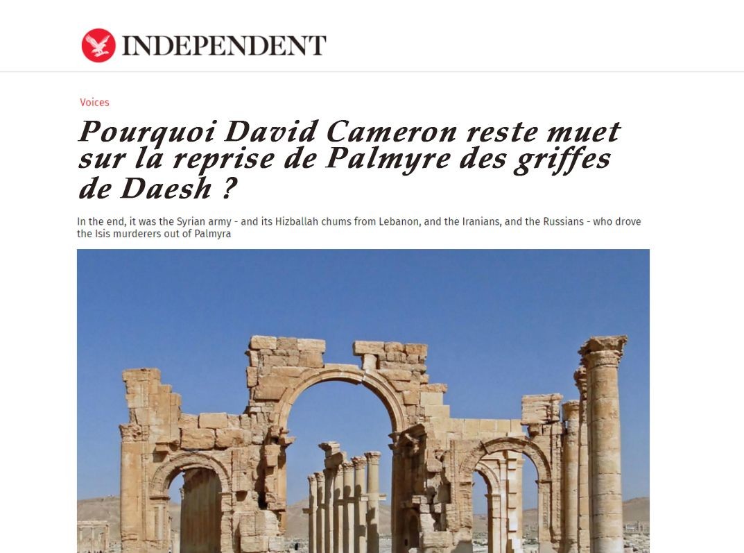 Pourquoi l’Occident passe sous silence la reconquête de Palmyre ?