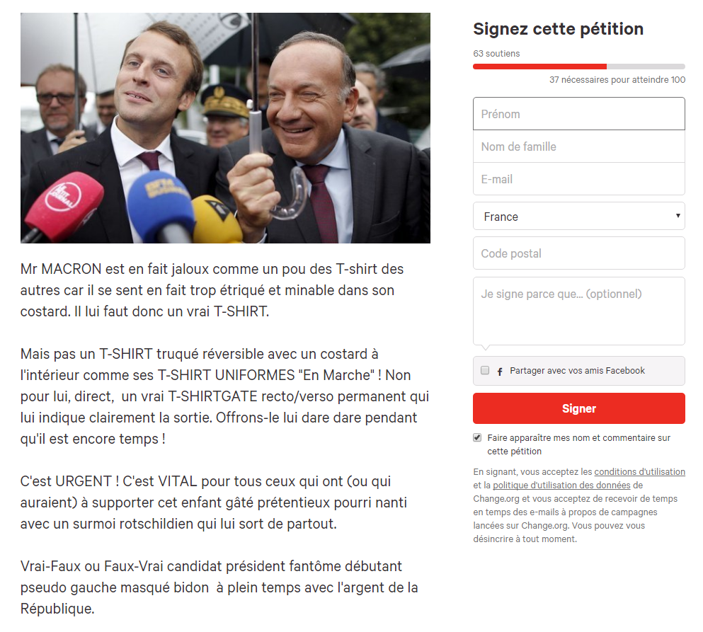 Des militants de Nîmes proposent d'offrir un T-shirt à Emmanuel Macron