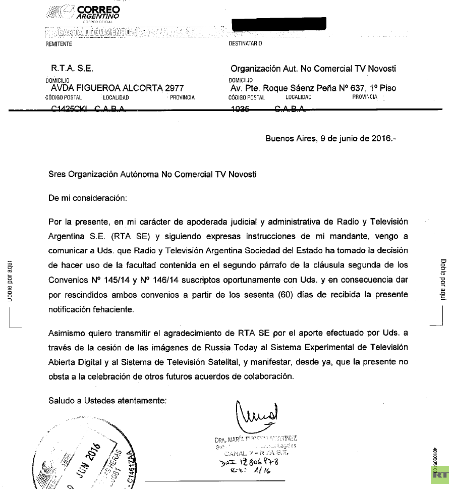 L’Argentine suspend la diffusion de la chaîne russe RT en espagnol sur ses territoires