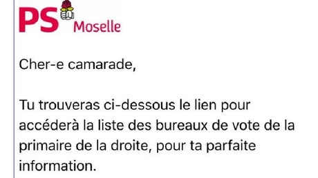 Un mail controversé du PS Moselle ravive le débat sur le vote de la gauche à la primaire de droite