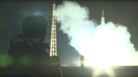 Lancement d'une fusée Souyouz au cosmodrome de Baïkonour, au Kazakhstan