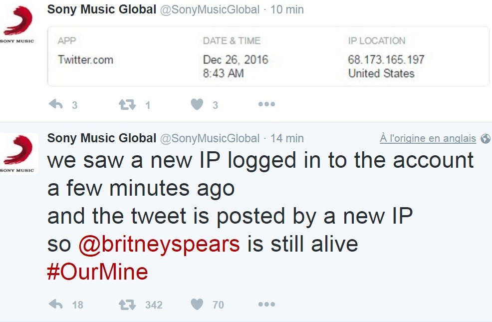 Britney Spears décédée ? Le compte Twitter de Sony se fait pirater et la toile s'enflamme...  