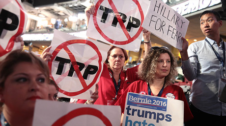 Manifestants contre le TPP à Philadelphie, aux Etats-Unis, en juillet 2017, photo ©Drew Angerer / GETTY IMAGES NORTH AMERICA / AFP
