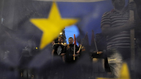 Une manifestation contre l'Union européenne en Grèce.