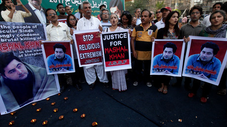 Photo d'archive, des manifestants pakistanais condamnant la mort d'un étudiant accusé de blasphème, avril 2017