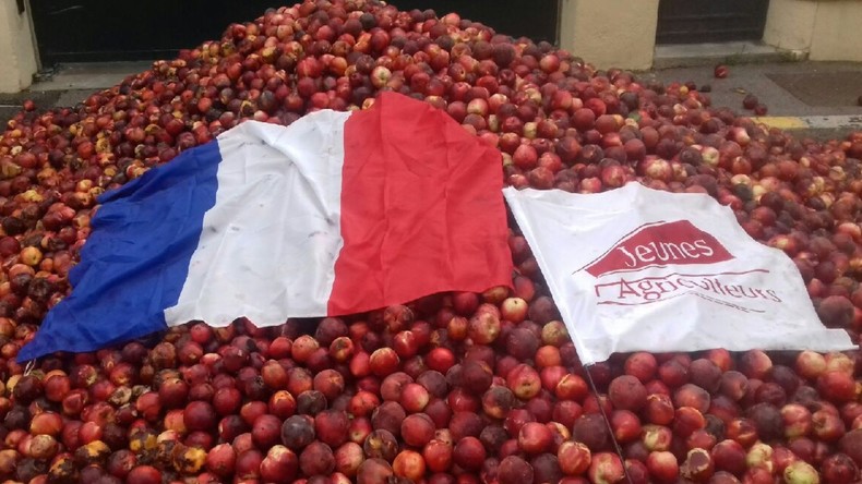 Des agriculteurs déversent deux tonnes de pêche à Perpignan contre la concurrence espagnole (IMAGES)