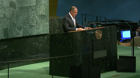 Sergueï Lavrov s'exprimant à l'assemblée générale de l'ONU.
