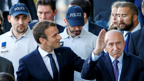 Emmanuel Macron et Gérard Collomb rencontrent la police à Lyon, en septembre 2017, illustration