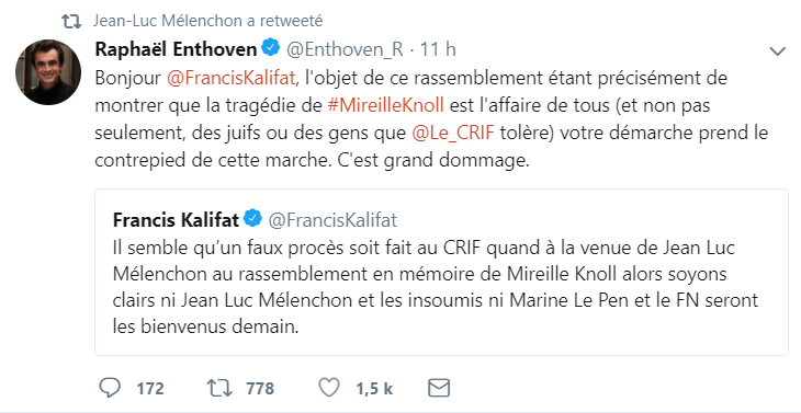 Indésirables selon le Crif, Mélenchon et Le Pen se rendront à la marche blanche