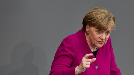 La chancelière allemande Angela Merkel lors de son discours au Bundestag, le parlement allemand, au cours duquel elle a abordé la situation à Afrin. 