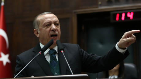 Recep Tayyip Erdogan en discours à Ankara le 20 mars 2018.
