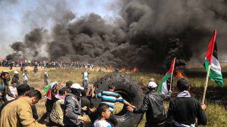 «Marche du retour» palestinienne le 6 avril, à la frontière entre Gaza et Israël