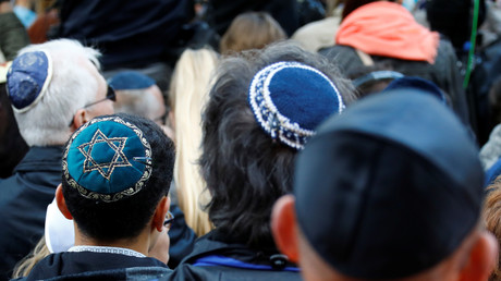 Manifestation le 25 avril 2018 devant une synagogue à Berlin pour dénoncer une attaque antisémite contre un jeune homme portant une kippa dans la capitale allemande. Illustration