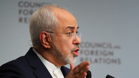 Le ministre des Affaires étrangères iranien Mohammad Zarif lors d'un discours devant le Council of foreign relations (CFR) à New York, le 23 avril
