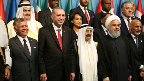 Recep Erdogan lors du sommet avec le roi Abdallah II de Jordanie, l'émir du Koweït Sabah al-Ahmad al-Jabir al-Sabah et le président iranien Hassan Rohani