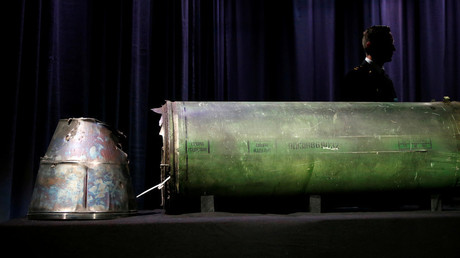Un missile endommagé présenté en conférence de presse aux Pays bas le 24 mai 2018, photo ©Francois Lenoir / Reuters