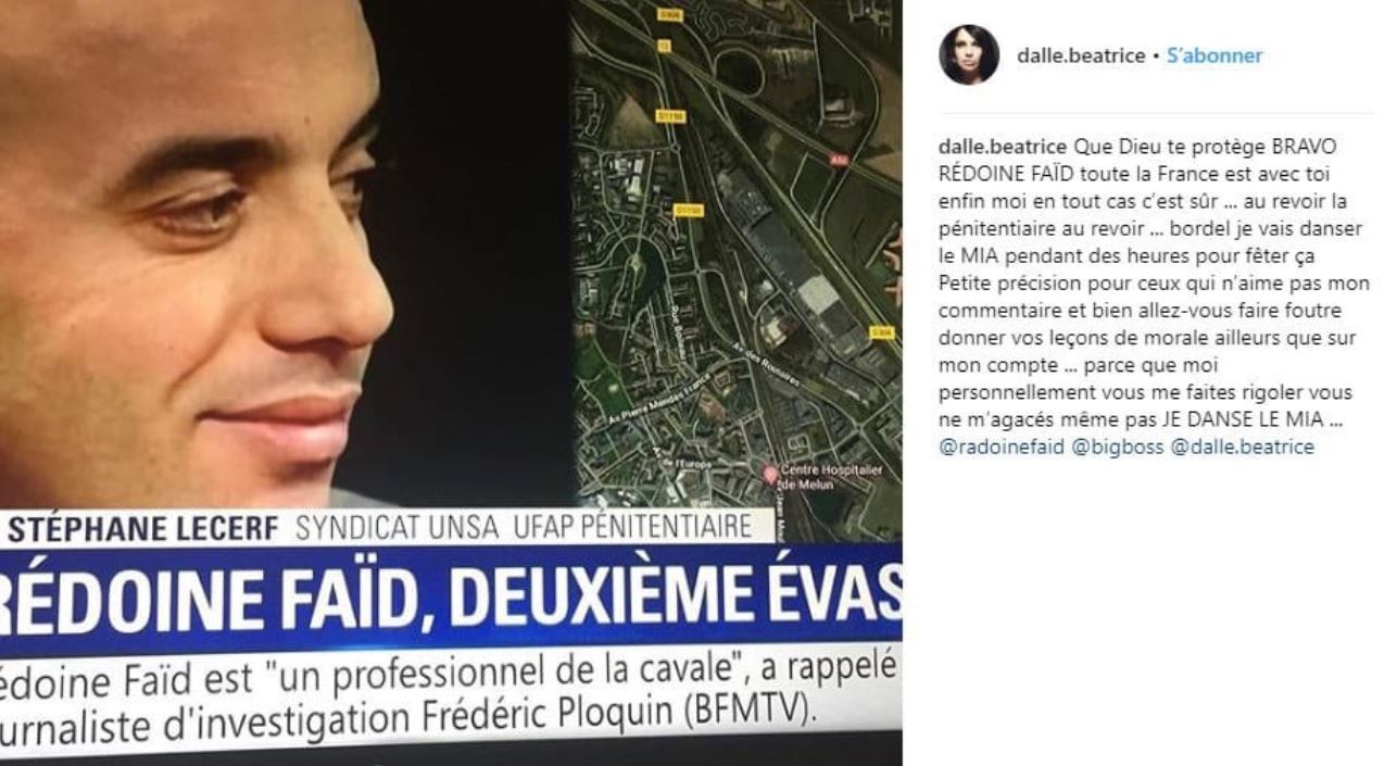 «Que Dieu te protège» : Béatrice Dalle félicite Redoine Faïd pour son évasion, les réactions fusent