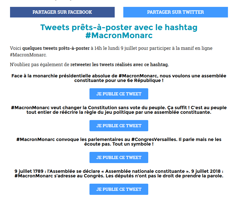 #MacronMonarc : les internautes répondent à l'appel de «manif en ligne» de La France insoumise