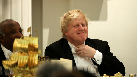 Le ministre britannique des Affaires étrangères Boris Johnson lors d'un banquet avec des diplomates à la Mansion House de Londres, en Grande-Bretagne, le 28 mars 2018.