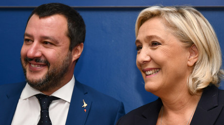 Marine le Pen, leader du Rassemblement national, et le ministre de l'Intérieur italien Matteo Salvini, à la conférence de presse de leur rencontre à Rome.