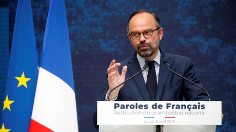 Edouard Philippe lors de son intervention au Grand Palais à Paris le 8 avril 2019.