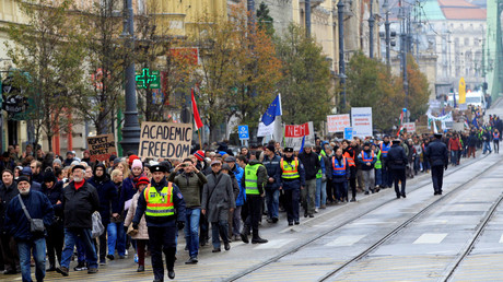 Manifestation pour le maintient de l'Université d'Europe centrale à Budapest en novembre 2018. 
