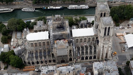 Notre-Dame de Paris, trois mois après l'incendie, le 14 juillet 2019.