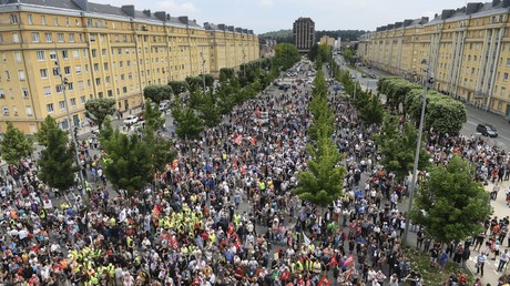 Manifestation organisée pour soutenir les employés du géant américain General Electric (GE) à Belfort, dans l'est de la France, à Belfort le 22 juin 2019 (illustration).
