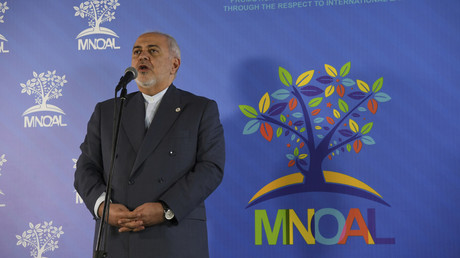 Le ministre des Affaires étrangère iranien, Javad Zarif, lors de sa conférence de presse durant la réunion ministérielle du Mouvement des non-alignés, à Caracas, le 20 juillet 2019, au Venezuela.