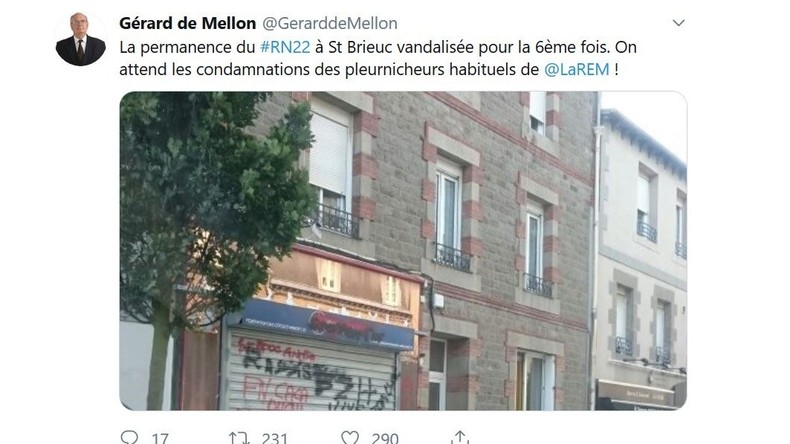 «FN caca», «antifa» : des militants RN dénoncent la dégradation d'une permanence à Saint-Brieuc