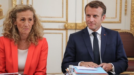 Nicole Belloubet et Emmanuel Macron lors du conseil des ministres des 4 septembre 2019, à l'Elysée, à Paris (image d'illustration).