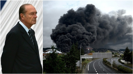 Photomontage : gauche : Jacques Chirac le  10 mai 2006 / droite : Rouen, le 26 septembre 2019.