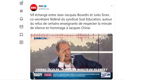 Refusant de «respecter la mémoire de Jacques Chirac», un enseignant syndicaliste sidère Bourdin