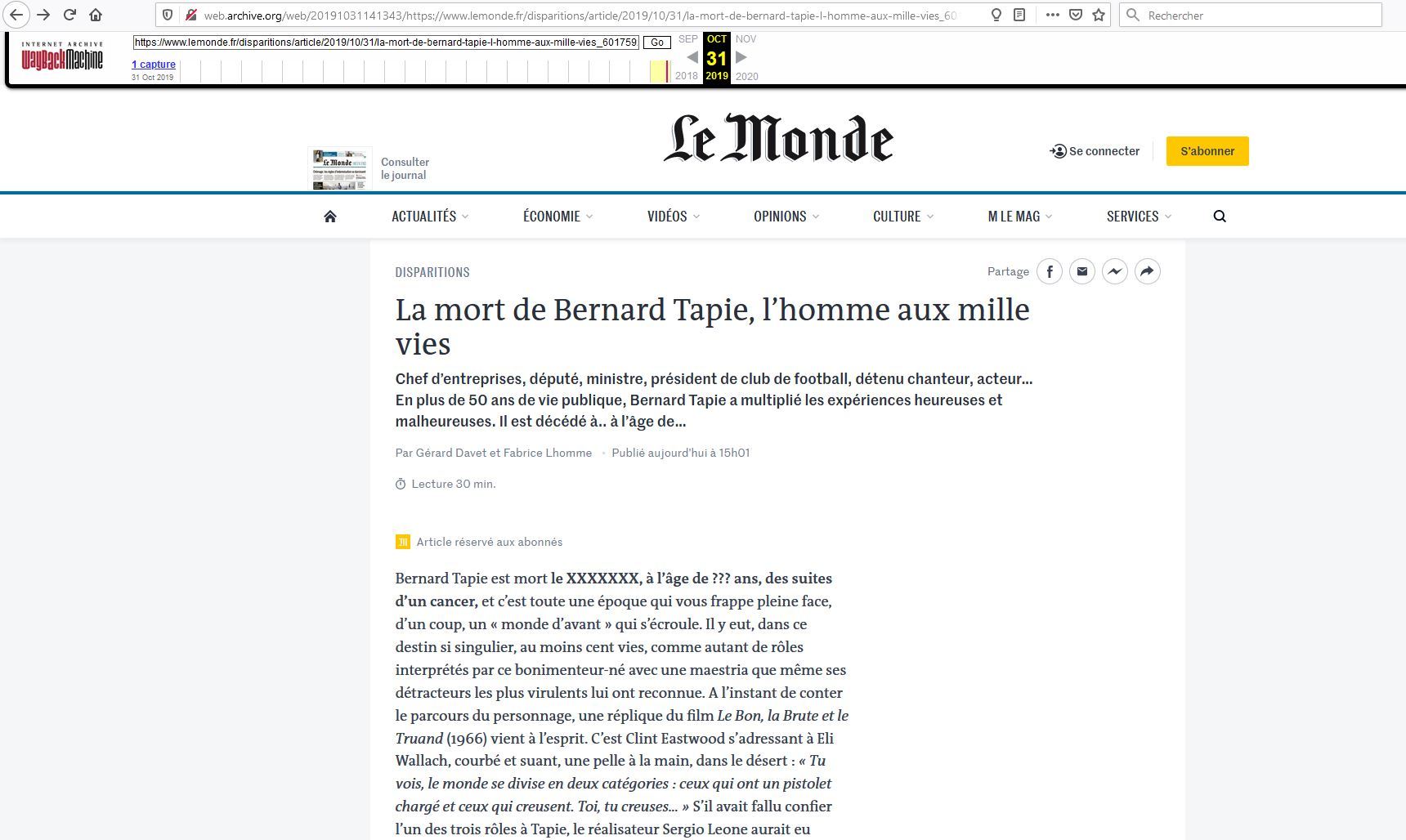 Le Monde dévoile par erreur la mort de Bernard Tapie, le quotidien plaide «l'erreur technique»