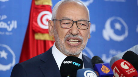 Le chef du parti tunisien d'obédience islamiste Ennahdha, Rached Ghannouchi, donne une conférence de presse à l'issue des élections législatives, le 6 octobre 2019.