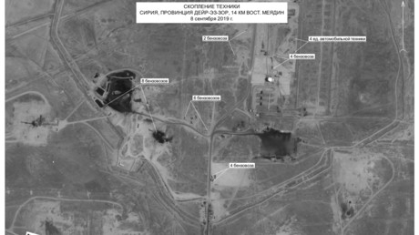 Photographie satellite du renseignement spatial russe prise le  8 septembre 2019, à 14 kilomètres à l'est de la ville de Mayadine, dans la province de Deir ez-Zor, en Syrie (image d'illustration).