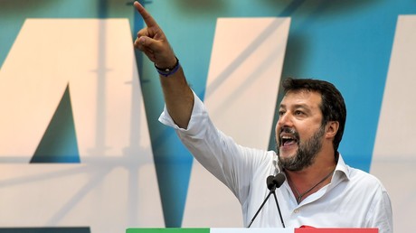 Le leader de la Lega Matteo Salvini, le 19 octobre 2019, lors d'un meeting commun avec Fratelli d'Italia et Forza Italia à Rome.