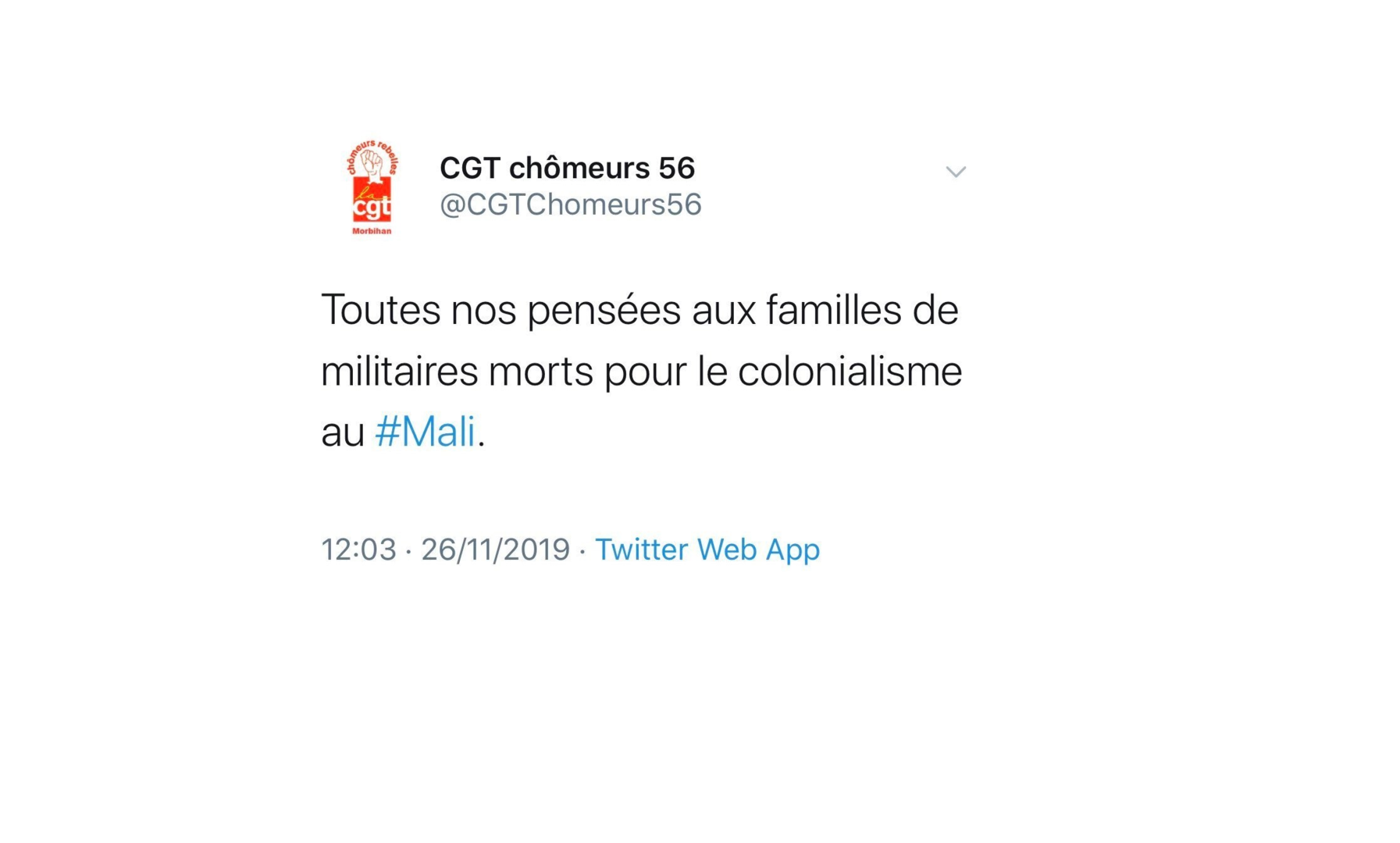 Soldats morts au Mali : un compte Twitter de la CGT fait polémique en parlant de «colonialisme»
