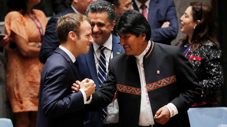 Emmanuel Macron et Evo Morales à l'ONU, le 26 septembre 2018 (image d'illustration).